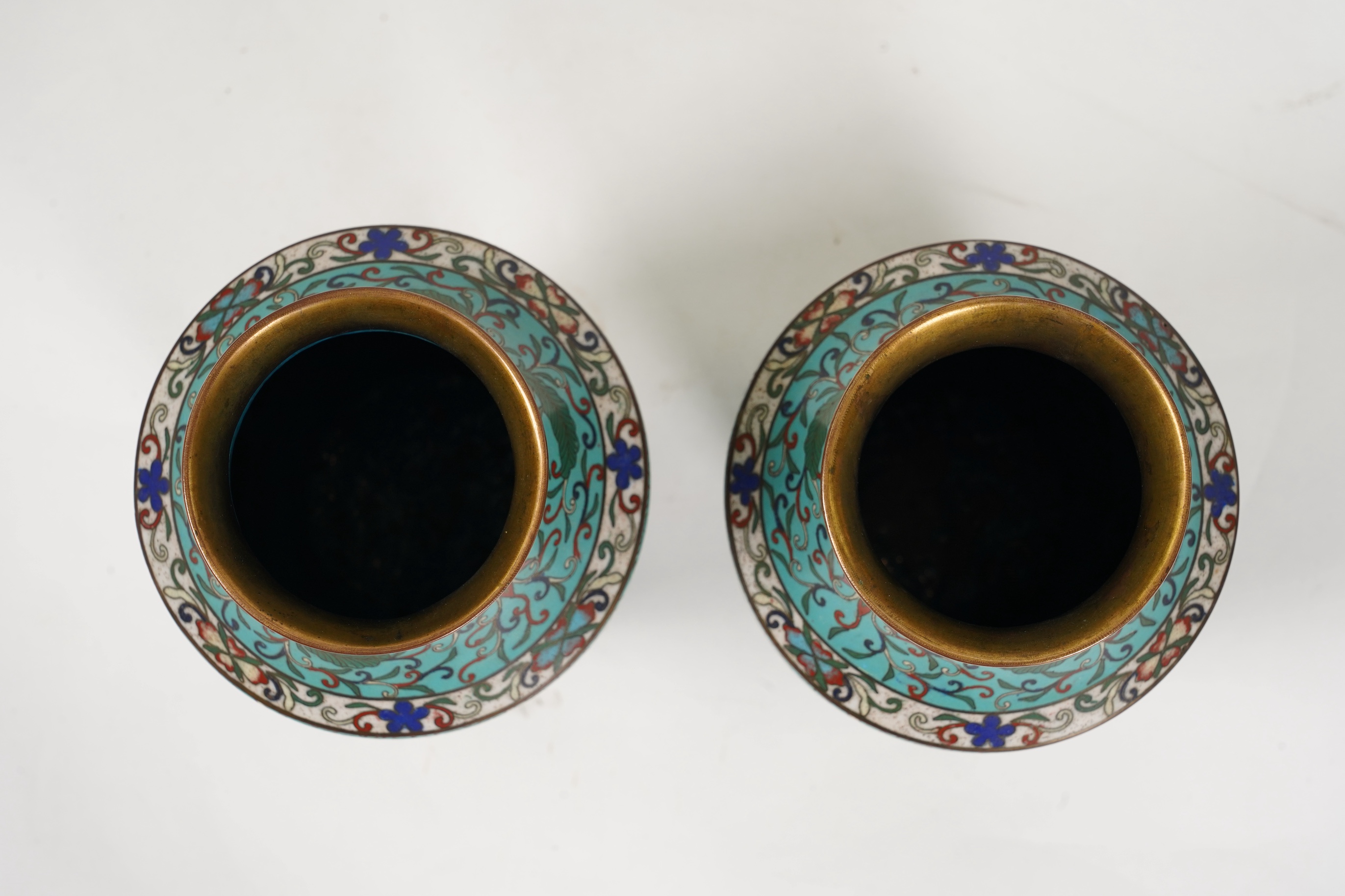 A pair of Chinese cloisonné enamel vases, late 19th century